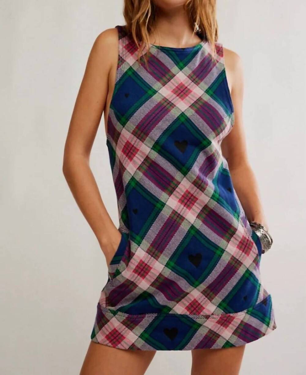 NEW FREE PEOPLE carven plaid mini dress in berry heart combo